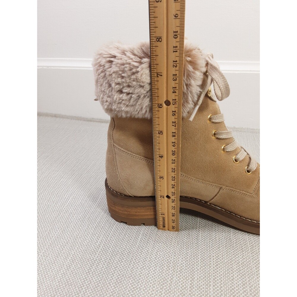 Antonio De Faria Lexi Size 9 Tan Boots Leather Upper Suede Faux Fur Combat Moto - Picture 14 of 15